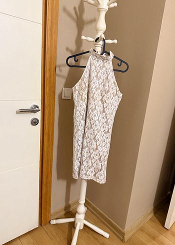 Beyaz Dantel Mini Abiye Elbise - Görsel 4