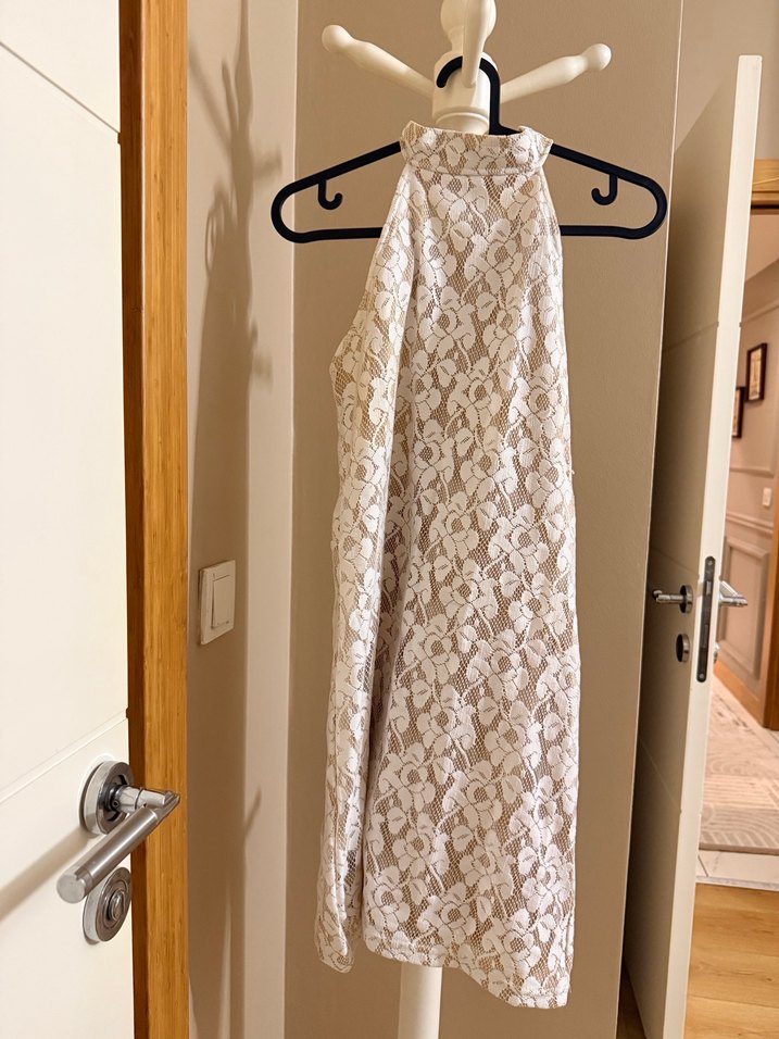 Beyaz Dantel Mini Abiye Elbise - Görsel 2