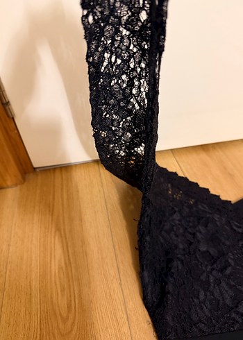 Dantelli Tek Omuz Siyah Midi Abiye Elbise - Görsel 2