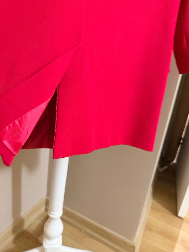 Kırmızı Kadın Düğmeli Midi ikili takım elbise - Görsel 2