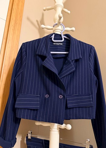 Lacivert Çizgili Mini Kadın Takım - Görsel 2