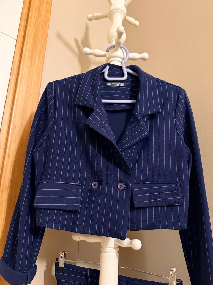 Lacivert Çizgili Mini Kadın Takım - Görsel 2