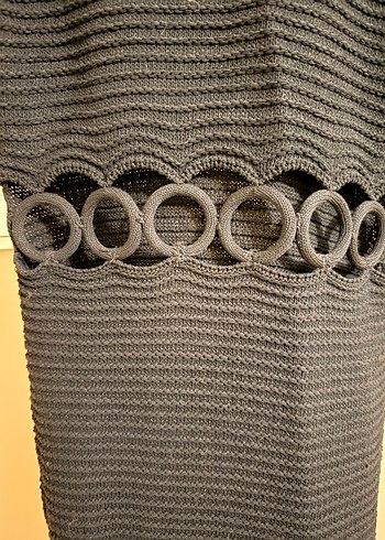 Dantel Detaylı Siyah Midi Kalem triko Elbise - Görsel 3