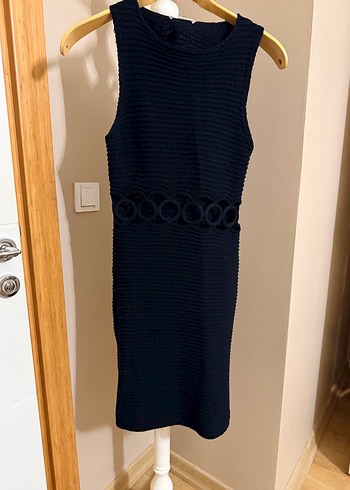 Dantel Detaylı Siyah Midi Kalem triko Elbise - Görsel 2