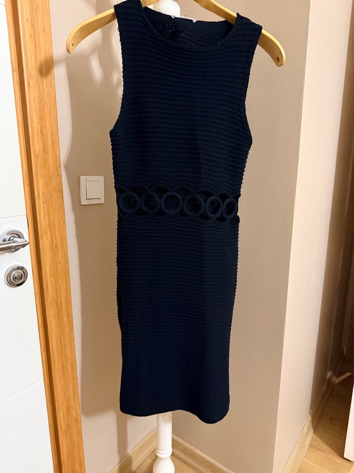 Dantel Detaylı Siyah Midi Kalem triko Elbise - Görsel 2