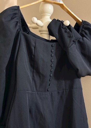 Uzun siyah V Yaka Drapeli Kadın Elbise - Görsel 4