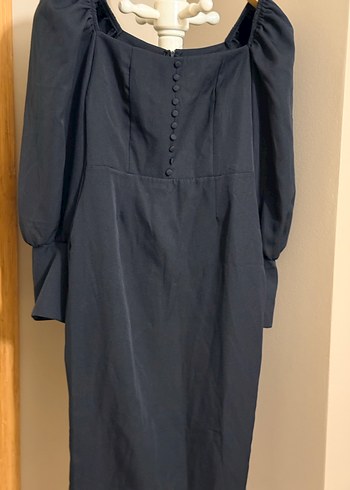 Uzun siyah V Yaka Drapeli Kadın Elbise - Görsel 5