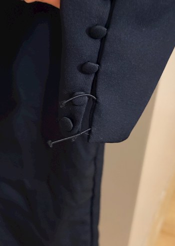 Uzun siyah V Yaka Drapeli Kadın Elbise - Görsel 3