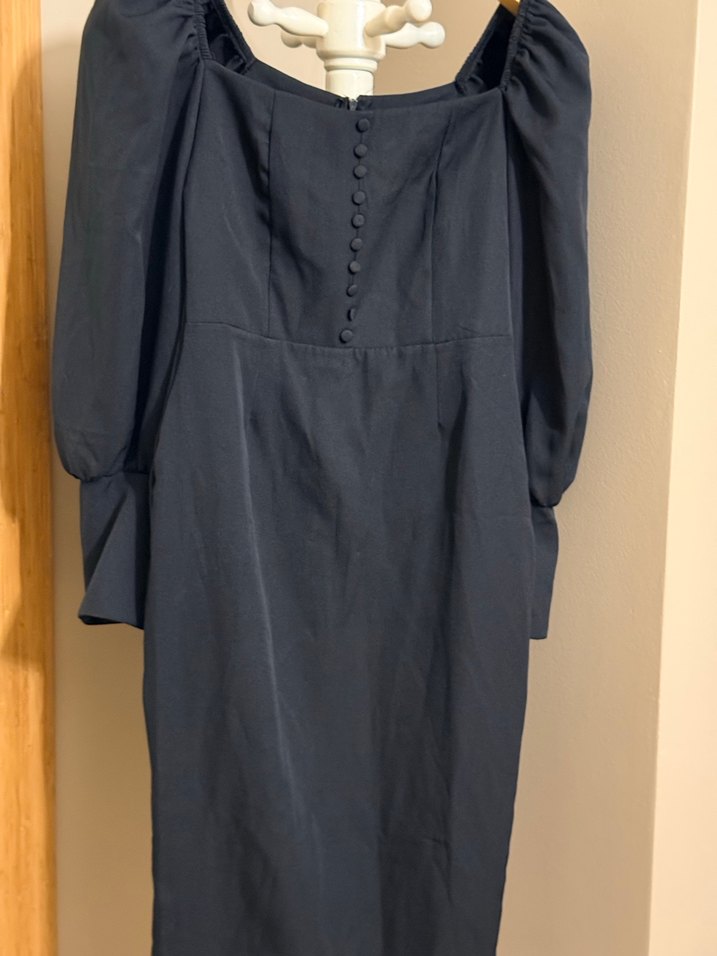 Uzun siyah V Yaka Drapeli Kadın Elbise - Görsel 5