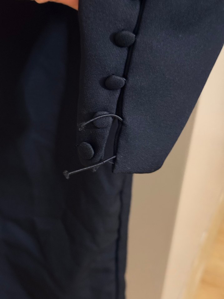 Uzun siyah V Yaka Drapeli Kadın Elbise - Görsel 3