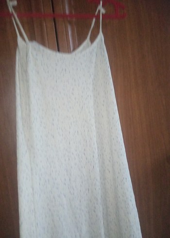 Beyaz Uzun Keten Askılı Elbise - Görsel 2
