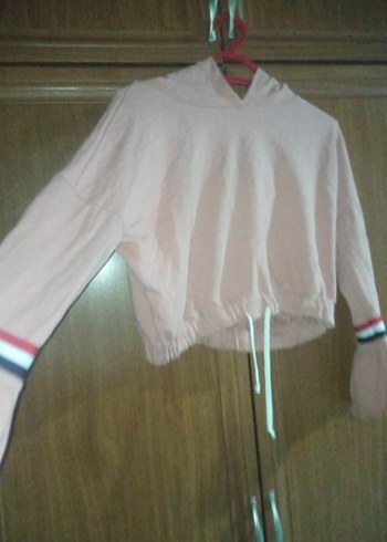 Düğmeli Mini Kadın Sweatshirt, Uzun Kollu, Beyaz - Görsel 2