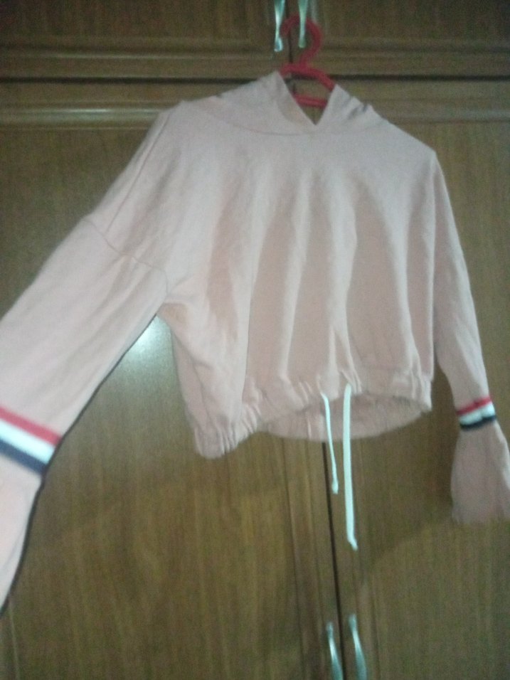 Düğmeli Mini Kadın Sweatshirt, Uzun Kollu, Beyaz - Görsel 2