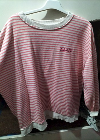 Pileli Pembe Çizgili Uzun Kollu Tişört - Görsel 2