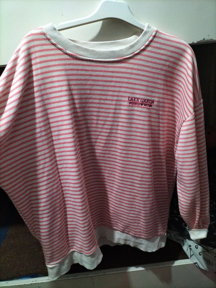 Pileli Pembe Çizgili Uzun Kollu Tişört - Görsel 2