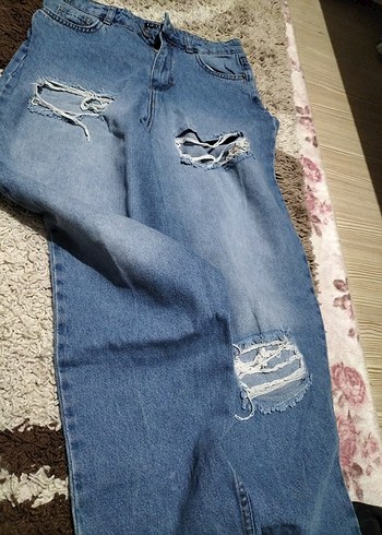 Kadın Mavi Yırtık Bol Kesim Jean - Görsel 3