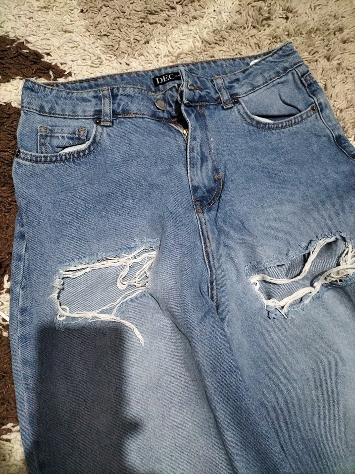 Kadın Mavi Yırtık Bol Kesim Jean - Görsel 2