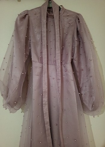 Manuka İncili Lila Abiye Elbise - Görsel 3