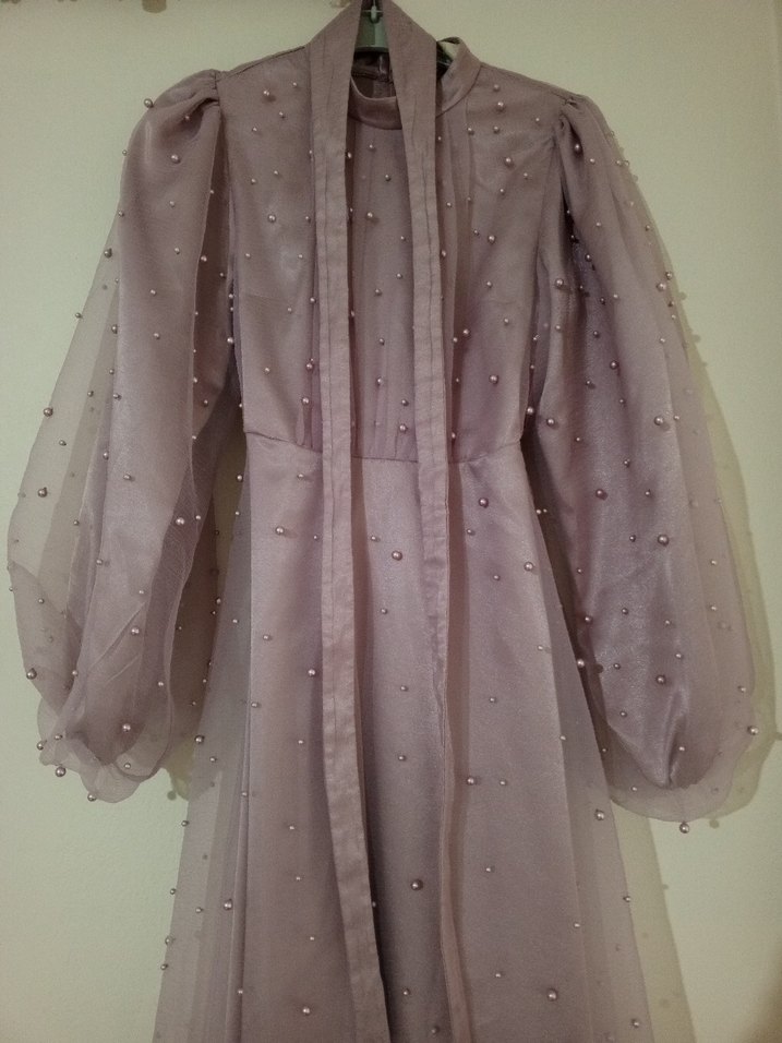 Manuka İncili Lila Abiye Elbise - Görsel 3