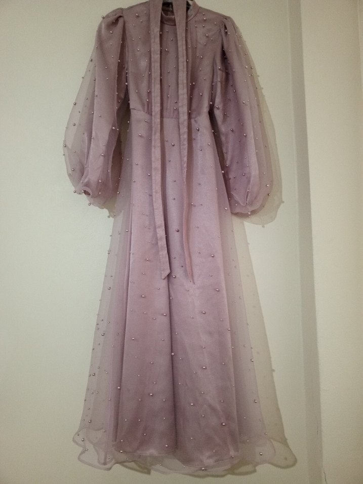 Manuka İncili Lila Abiye Elbise - Görsel 2