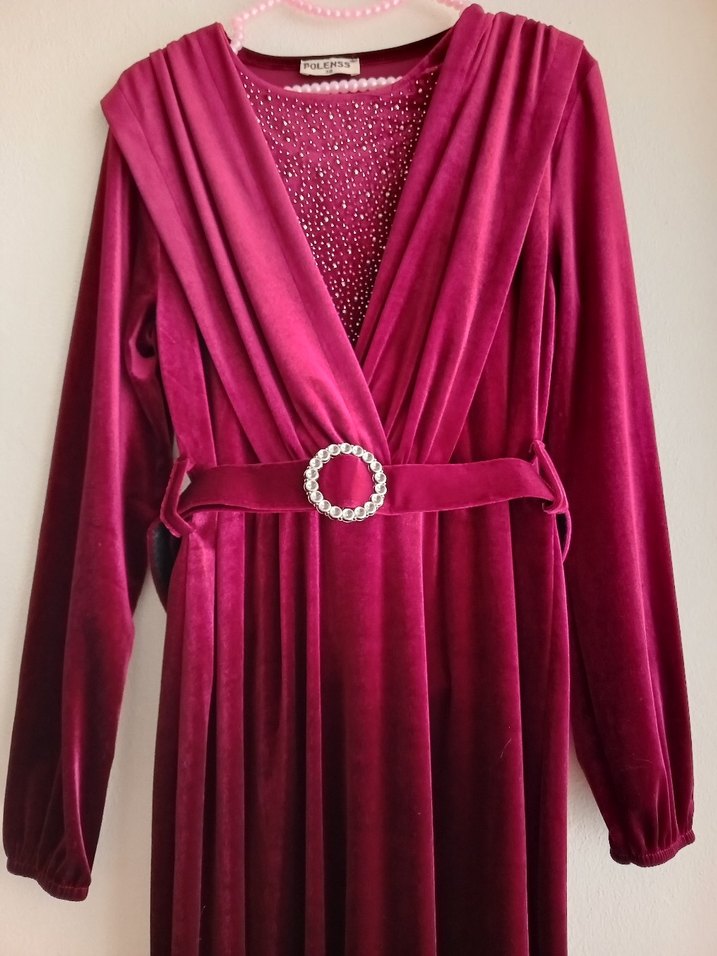 Tesettür Kadife Bordo Elbise - Görsel 2