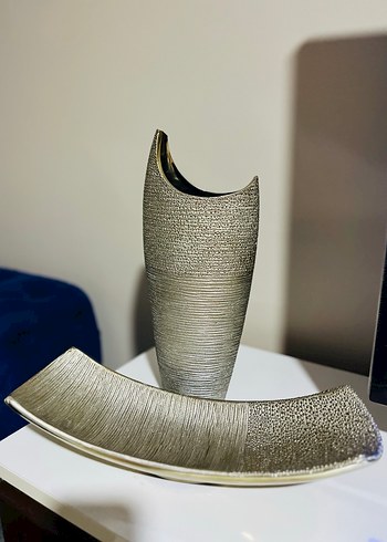 Gri ve Altın Renkli Dekoratif Vazo - Görsel 2