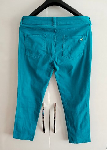 40 Beden Turkuaz Kadın Kemerli Denim Pantolon