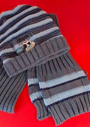 Gri Nakışlı Örme Bere ve Atkı Seti - Görsel 4