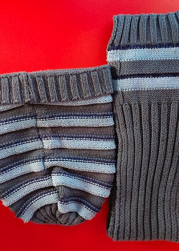 Gri Nakışlı Örme Bere ve Atkı Seti - Görsel 6