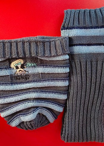 Gri Nakışlı Örme Bere ve Atkı Seti - Görsel 7