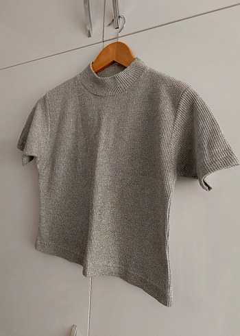 Kadın Gri Kısa Kollu Crop Top - Görsel 5