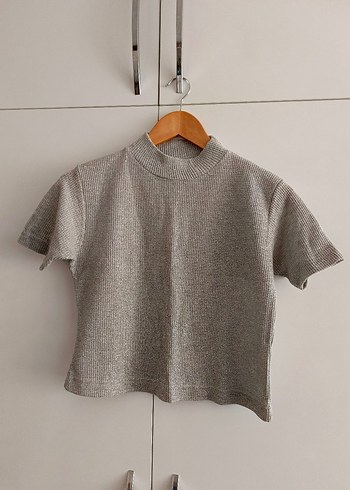 Kadın Gri Kısa Kollu Crop Top - Görsel 2