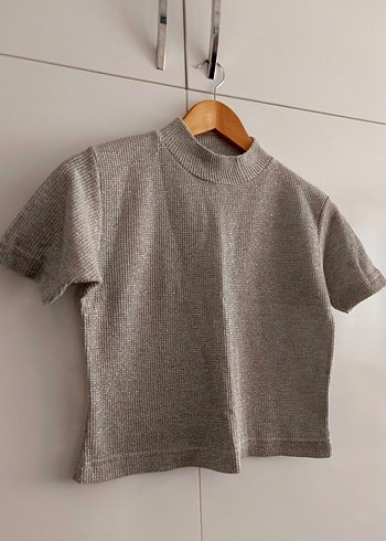 Kadın Gri Kısa Kollu Crop Top - Görsel 4