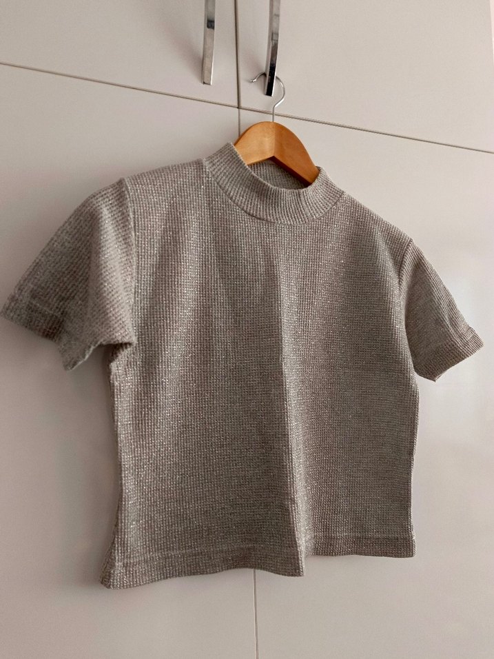 Kadın Gri Kısa Kollu Crop Top - Görsel 4