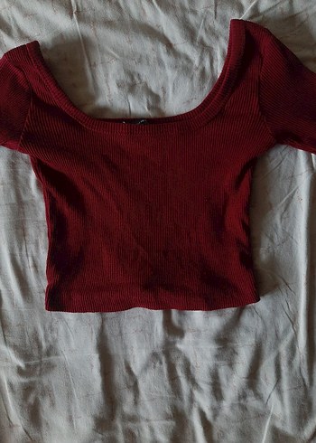 bordo / kırmızı kadın triko crop top - Görsel 2