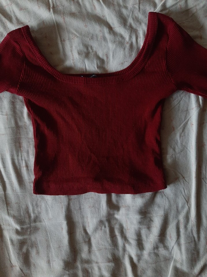 bordo / kırmızı kadın triko crop top - Görsel 2