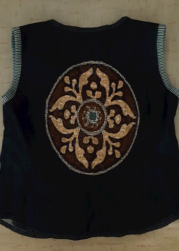 nakışlı vintage kot yelek - Görsel 2