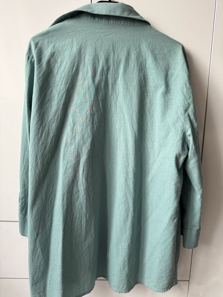 Turkuaz Keten Düğmeli Kadın Gömlek - Görsel 3