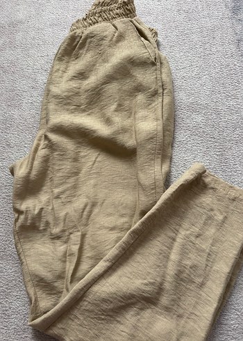 Bej Keten Rahat Kesim Kadın Pantolon - Görsel 2