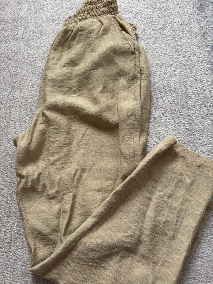 Bej Keten Rahat Kesim Kadın Pantolon - Görsel 2