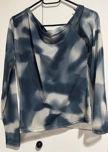 Drapeli Uzun Kollu Mavi Batik Bluz - Görsel 2