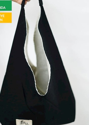 Siyah Kanvas Mini Üçgen Çanta - Görsel 4