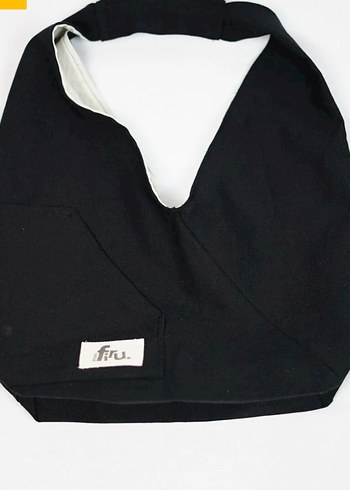 Siyah Kanvas Mini Üçgen Çanta - Görsel 5