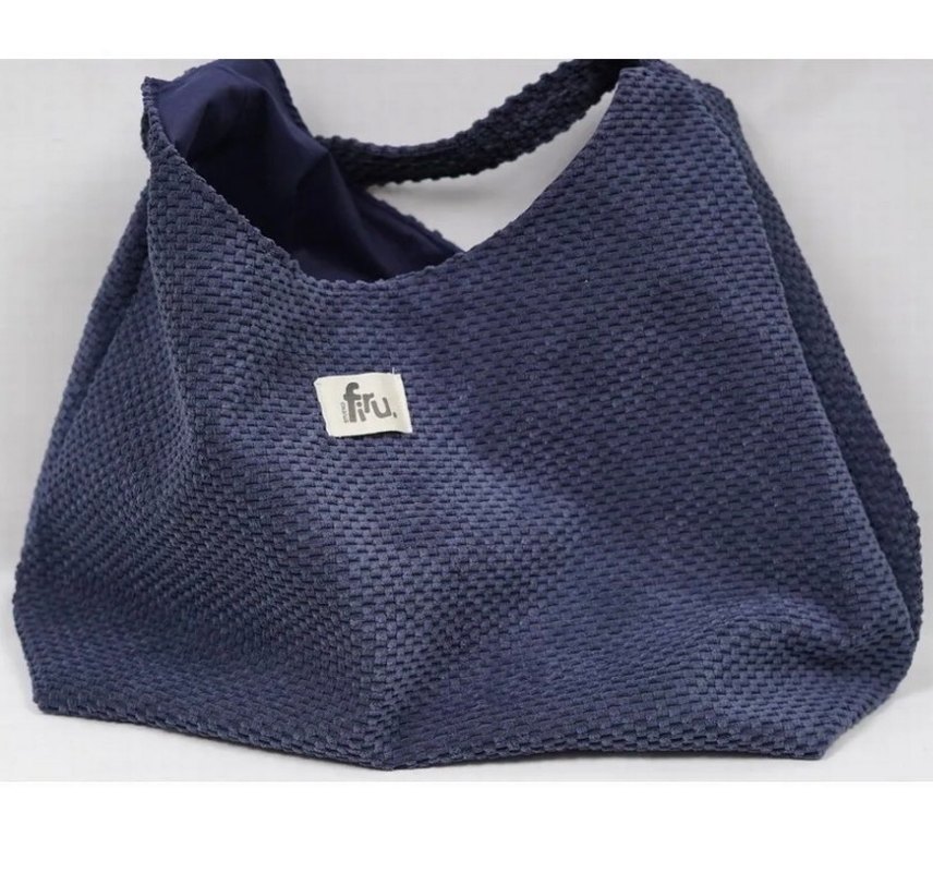 Lacivert Kadife Geniş Hacim Omuz Çantası - Görsel 2