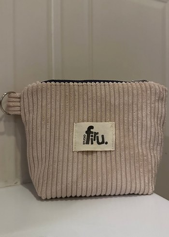 Beyaz Pembe Kadife Makyaj Çantası - Görsel 4