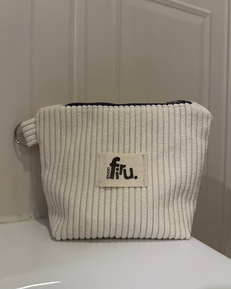 Beyaz Pembe Kadife Makyaj Çantası - Görsel 2