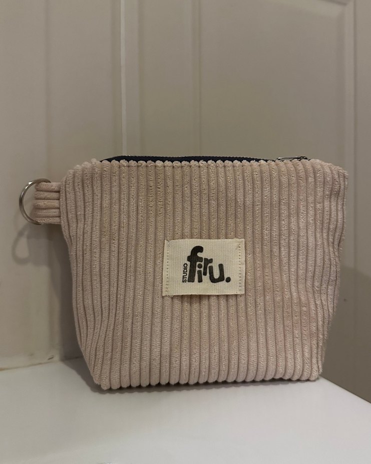 Beyaz Pembe Kadife Makyaj Çantası - Görsel 4