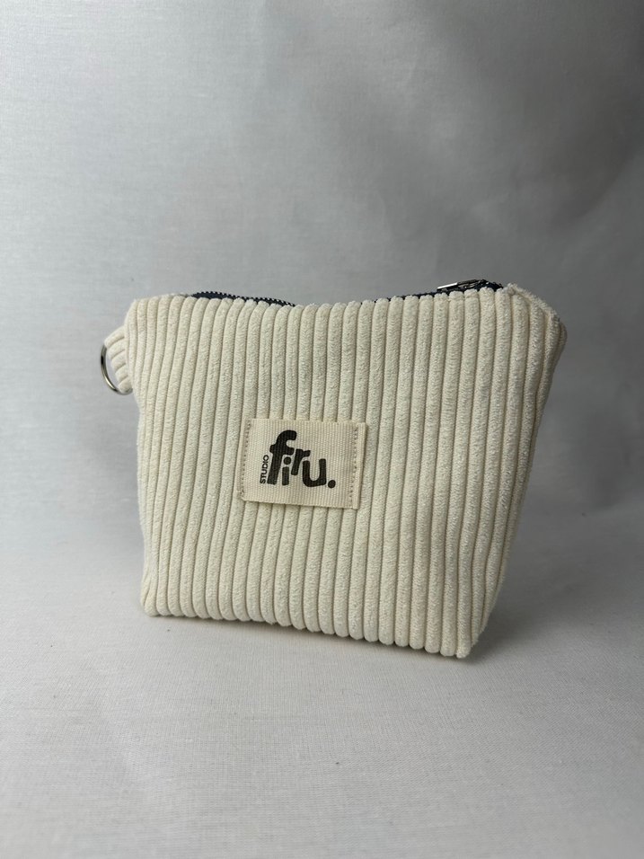 Beyaz Pembe Kadife Makyaj Çantası - Görsel 3