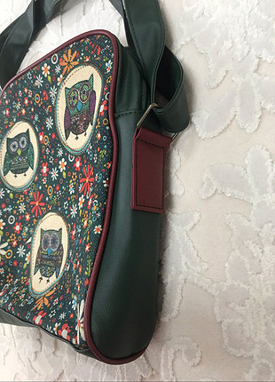 xs Beden yeşil Renk Baykuş desenli çanta 
