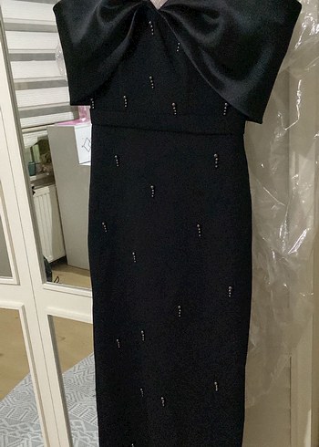 Siyah Straplez Avant-Garde Midi Elbise - Görsel 2